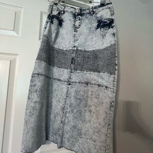 Denim Midi Skirt with Striped Detail